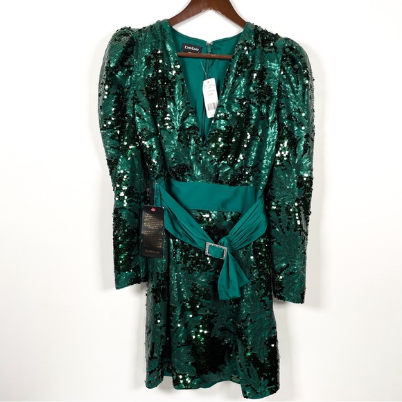 Bebe Emerald Mini Dress With Sequin - Picture 2 of 9